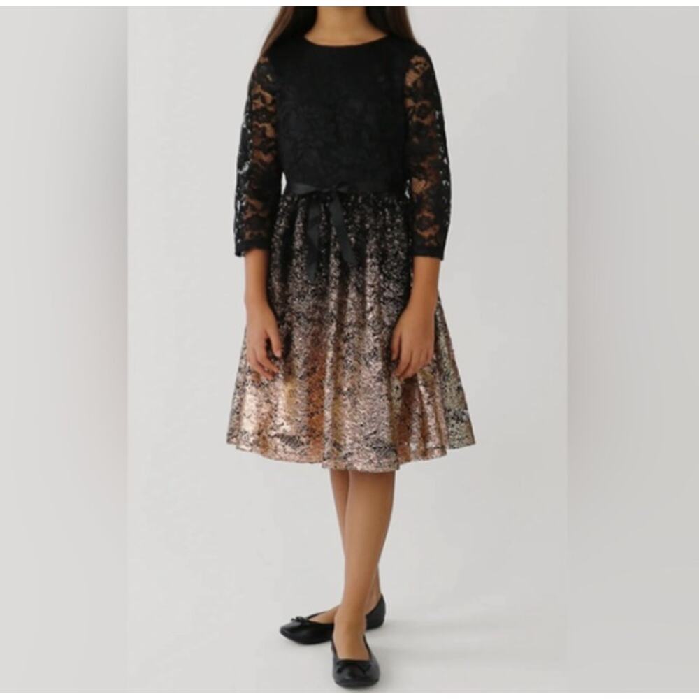 New BLUSH BY US ANGELS Girls Lace Gold Ombre Dress Size 10